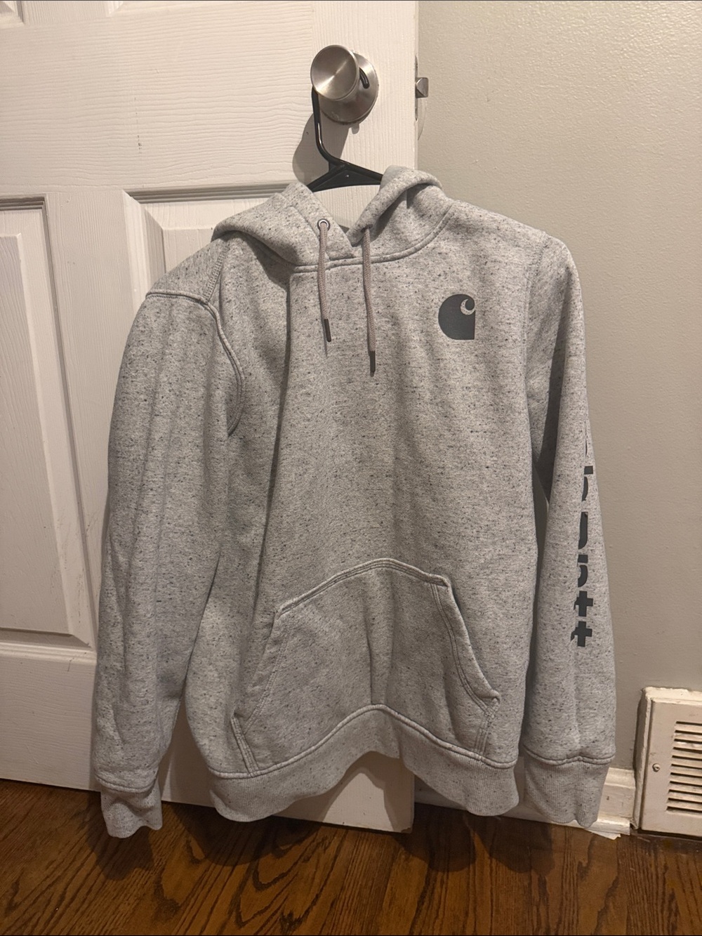Carhartt Women's Light Gray Speckled Hoodie with Logo